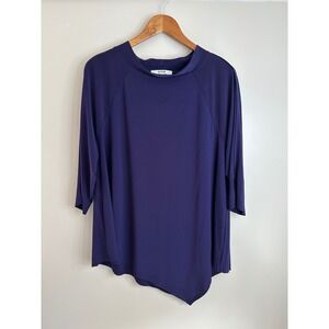 Sympli Asymmetrical Tunic Women 12 Purple EUC Mock Neck 3/4 Sleeve Jersey Top